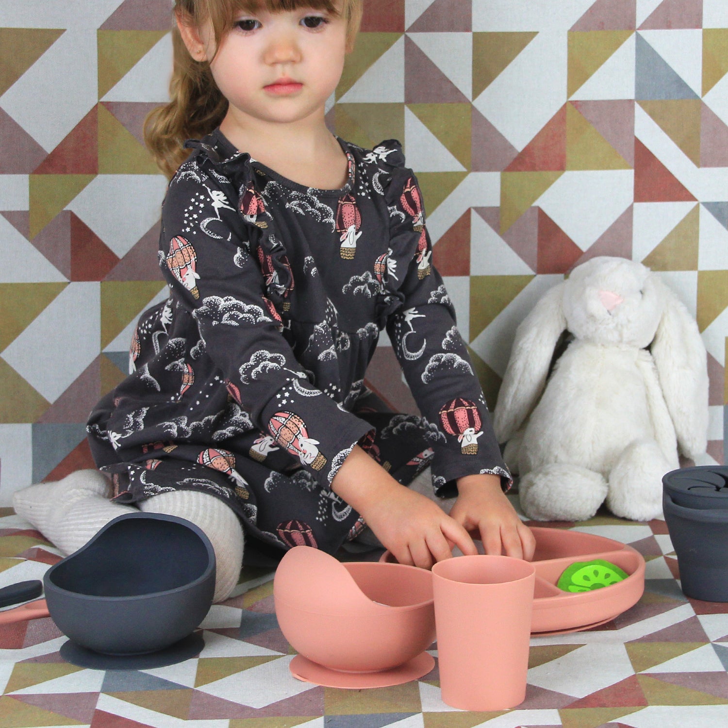 Set de Alimentación para Bebé/Toddler - 5 piezas (Plato, Bowl, Cuchara, Tenedor y Vaso) - Palo Rosa
