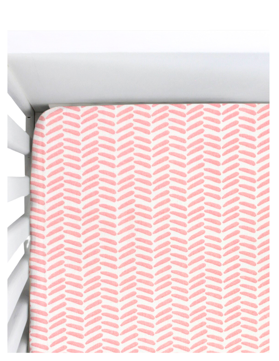 Set de 2 Sábanas de Cajón para Cama Cuna - Chevron Rosa