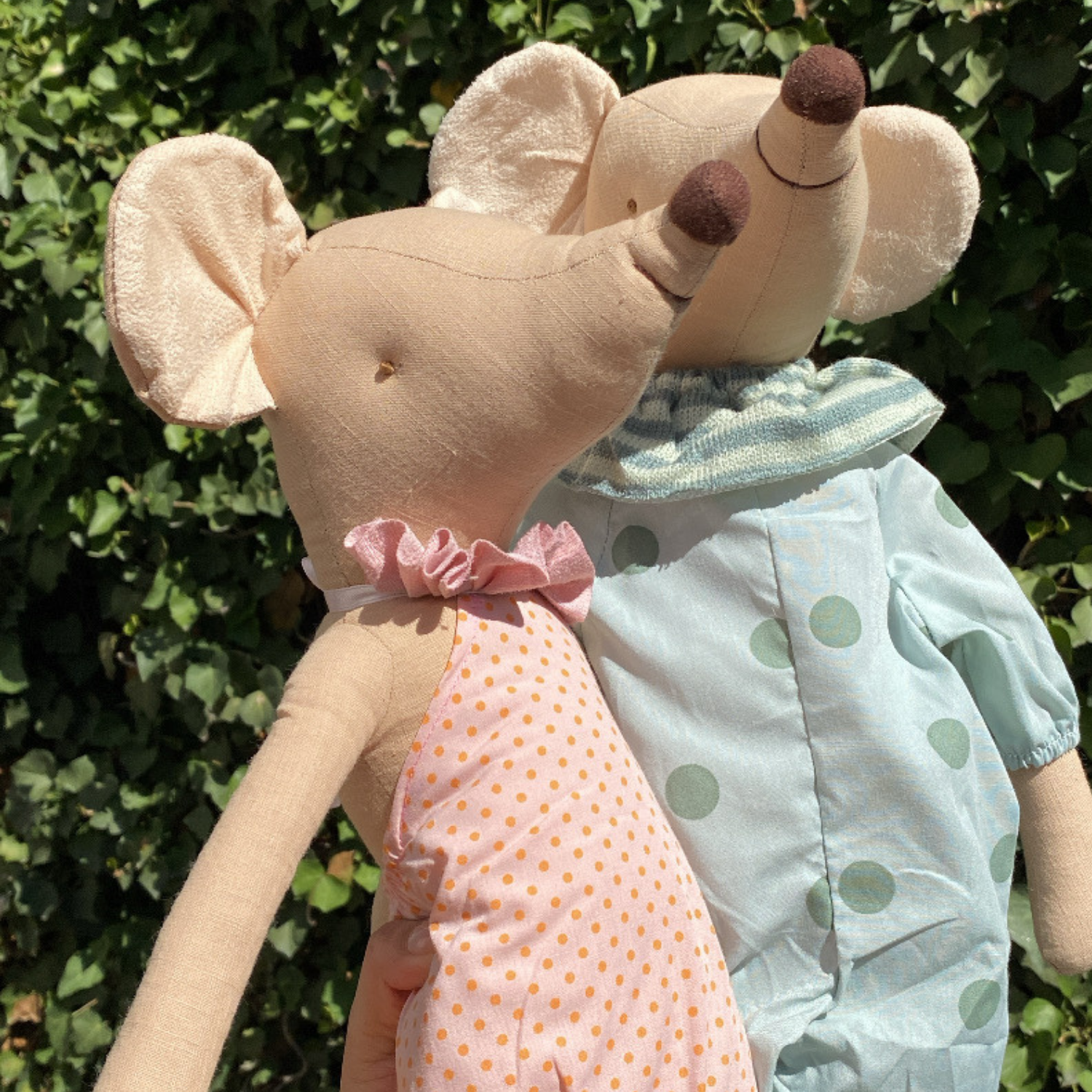 Muñecos de tela - Pareja de Ratones, en rosa y verde - 60cm