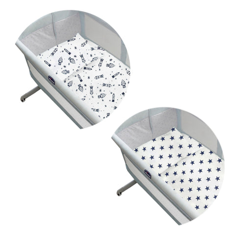 Set de 2 Sábanas de Cajón para Mini Colecho (50x90) - Cohetes