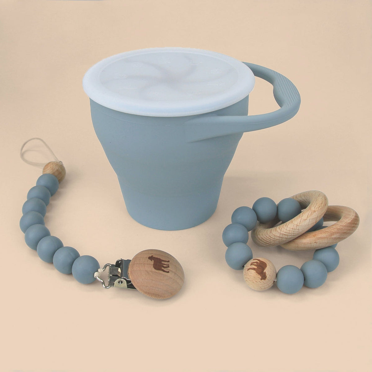 Set de Morderdera, Portachupón y Contenedor para Snacks - Azul