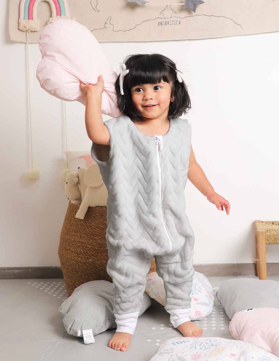 Saco de Dormir para Bebé con Abertura para Pies - Afelpado - Zig Zag Gris Perla