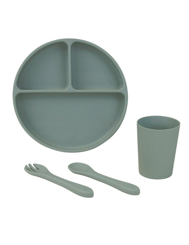 Set de Alimentación Inicial - 4 pzas (Plato, Cuchara, Tenedor y Vaso) - Verde Salvia