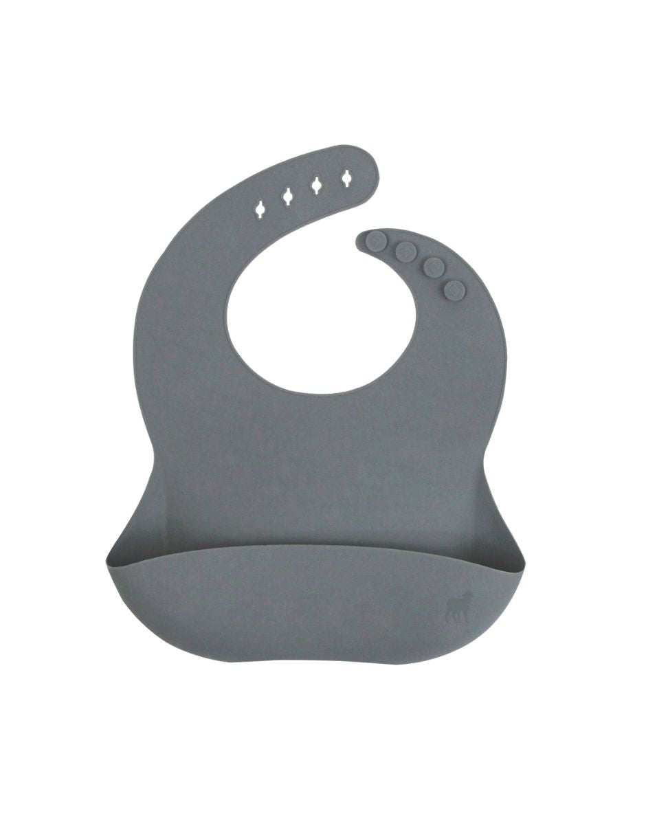 Babero de Silicón para Bebé con bolsa atrapa comida - Gris Óscuro