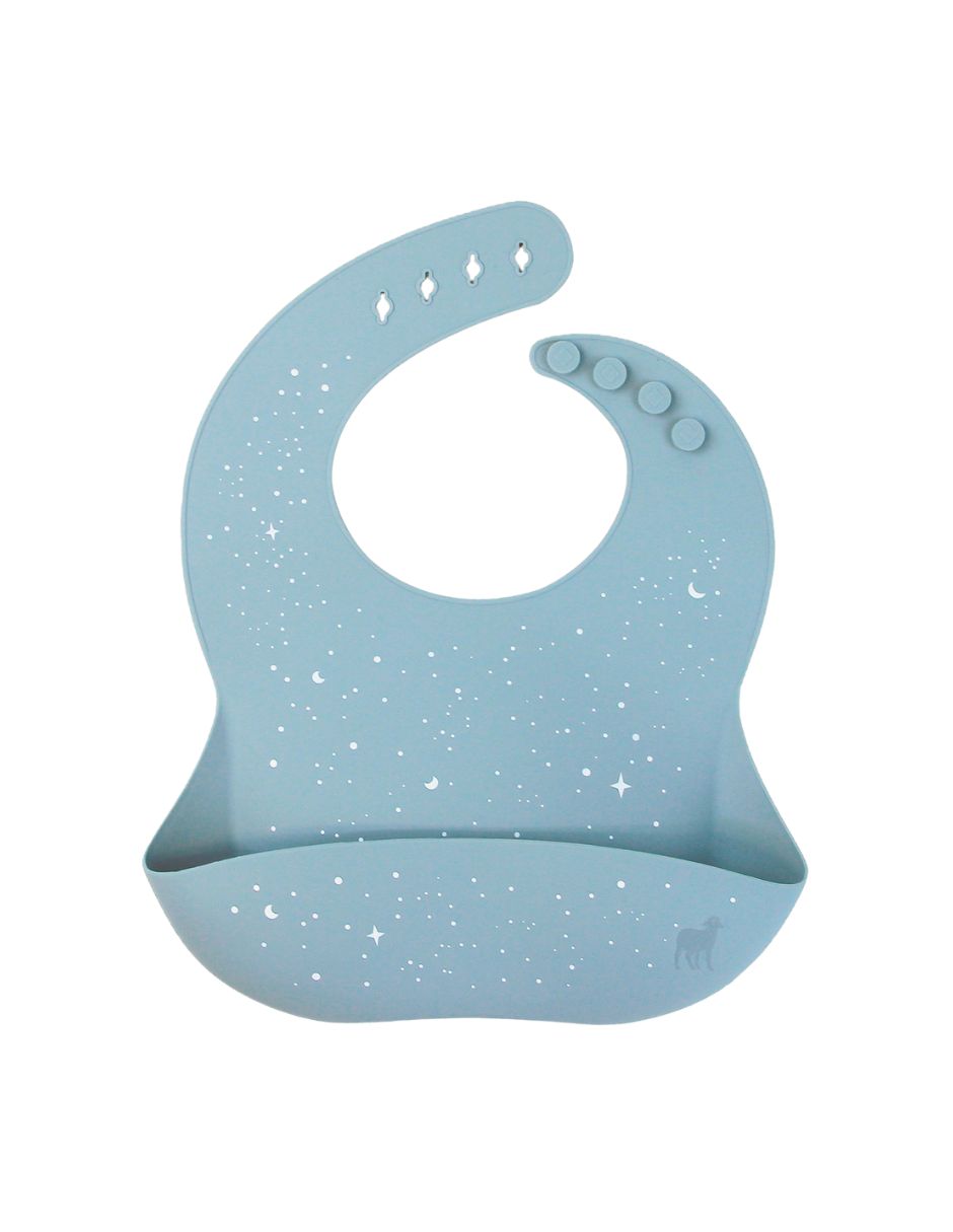 Babero de Silicón para Bebé con bolsa atrapa comida - Azul Estampado