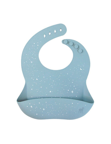 Babero de Silicón para Bebé con bolsa atrapa comida - Azul Estampado