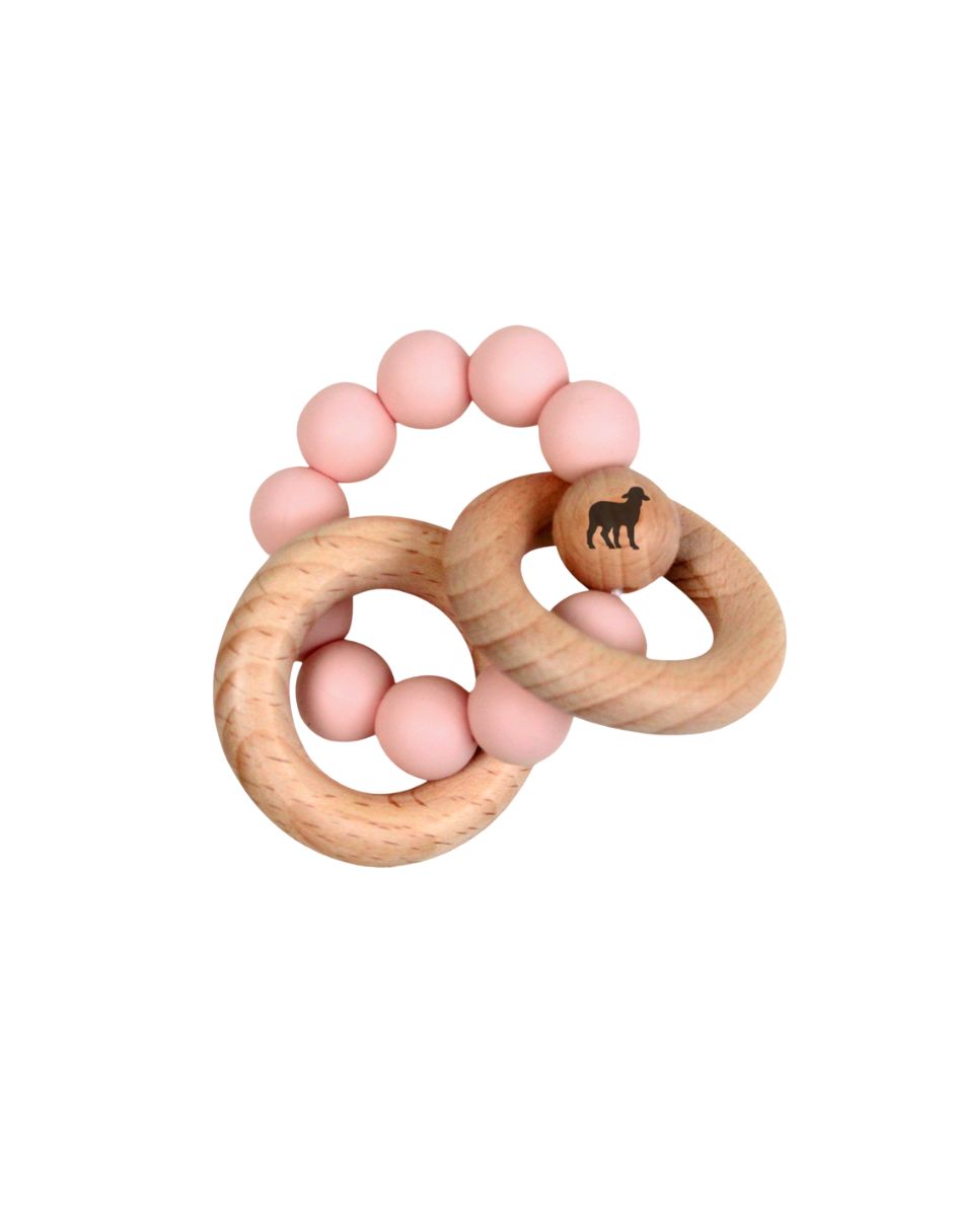Mordedera de Silicón con Madera para Bebé - Rosa Pastel