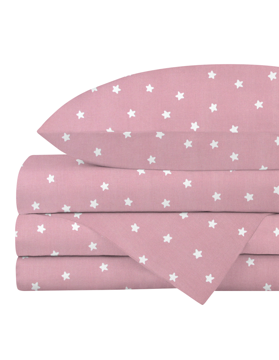 Juego de Sábanas para Cama Cuna 95x140, 3 Piezas de 100% Algodón - Estrellas Vino