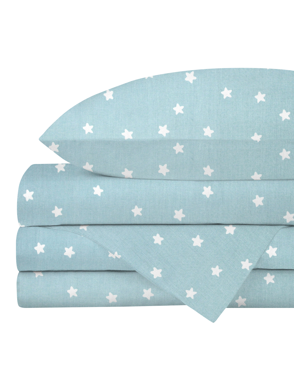 Juego de Sábanas para Cama Cuna 95x140, 3 Piezas de 100% Algodón - Estrellitas Azules
