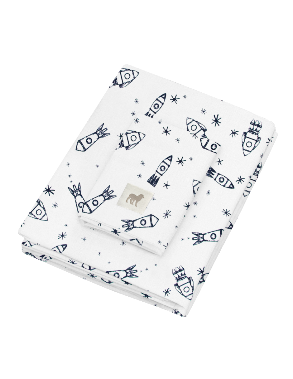 Juego de Sábanas para Mini Colecho (50x90) - Cohetes