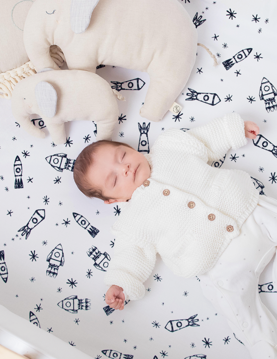 Juego de Sábanas para Mini Colecho (50x90) - Cohetes