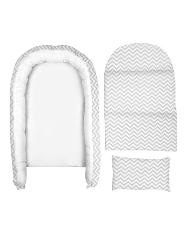 Nido, ó cama portátil para Bebé, con acolchado - Chevron Gris