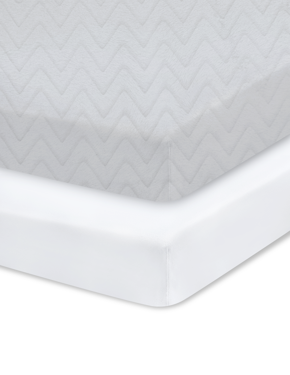 Set de 2 Sábanas de Cajón para Cuna 120x60, Algodón y Afelpada - Zig Zag Gris Perla