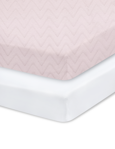 Set de 2 Sábanas de Cajón para Cuna 120x60, Algodón y Afelpada - Zig Zag Rosa