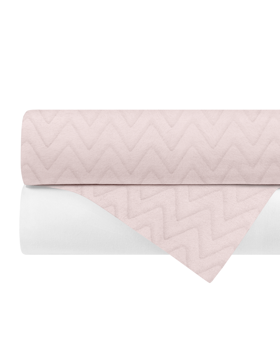 Set de 2 sábanas de cajón de Nap Baby: una afelpada Zig Zag Rosa y una blanca, con elástico en todo el perímetro.