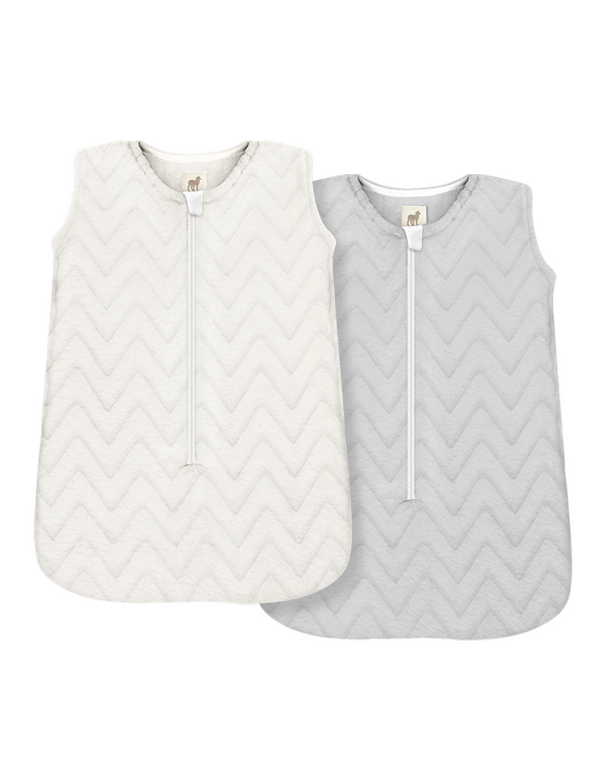 Set de 2 sacos de dormir Nap Baby afelpados y cerrados para recién nacido, estampados Zig Zag Off-White y Zig Zag Gris Perla