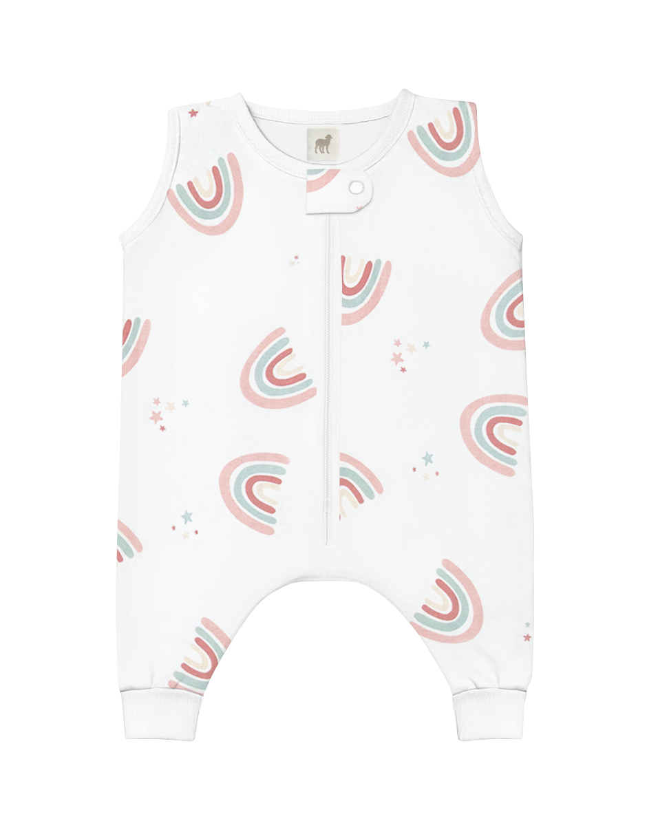 Bebé con saco de dormir de 100% algodón Nap Baby Arcoiris Love con abertura para pies y cierre frontal