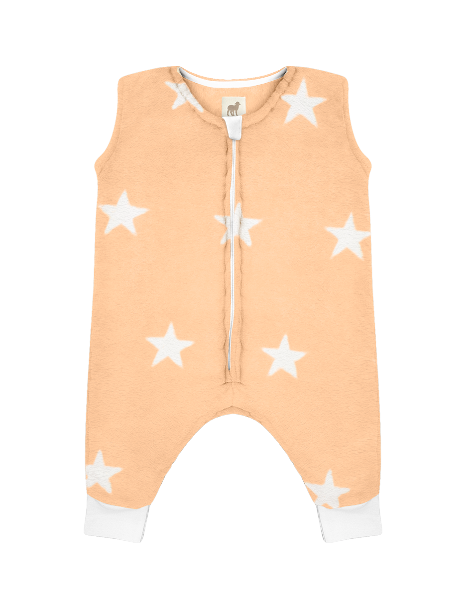 Bebé dormido con saco de dormir afelpado Nap Baby Estrellas Peach con abertura para pies y cierre frontal