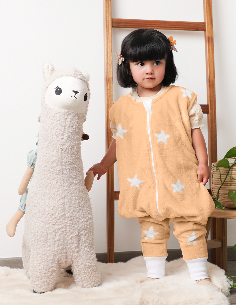 Saco de Dormir para Bebé con Abertura para Pies - Afelpado - Estrellas Peach