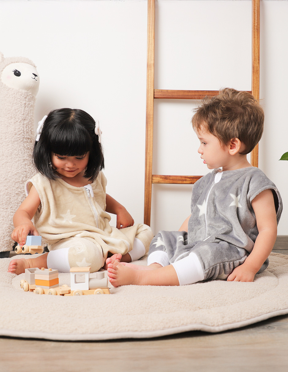 Saco de Dormir para Bebé con Abertura para Pies - Afelpado - Estrellas Beige