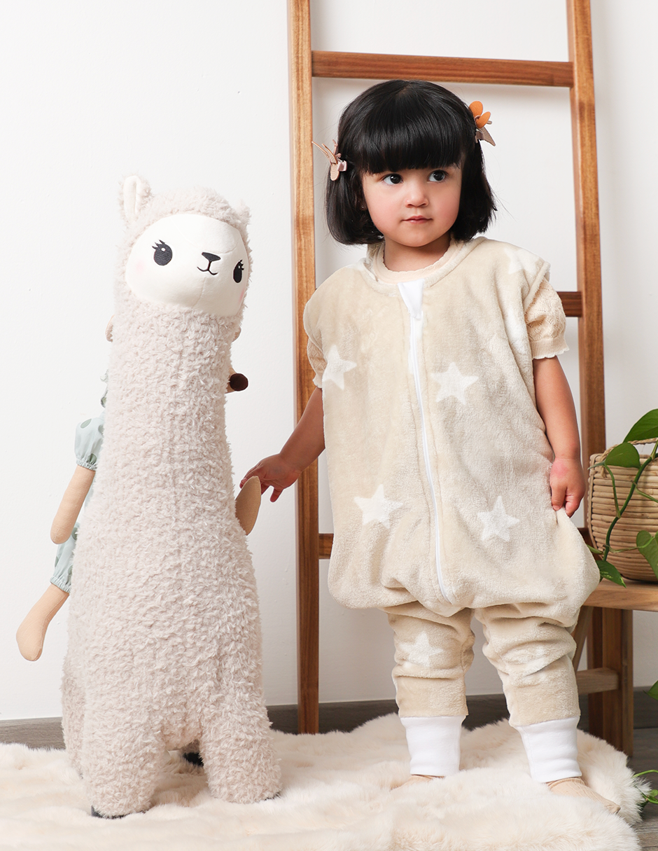 Saco de Dormir para Bebé con Abertura para Pies - Afelpado - Estrellas Beige