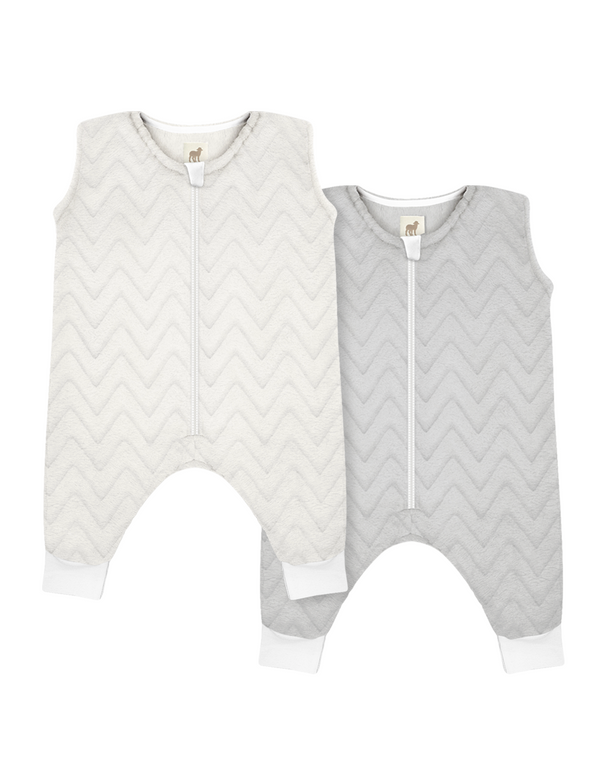 Set de 2 sacos de dormir Nap Baby afelpados con abertura para pies, estampados Zig Zag Off-White y Zig Zag Gris Perla