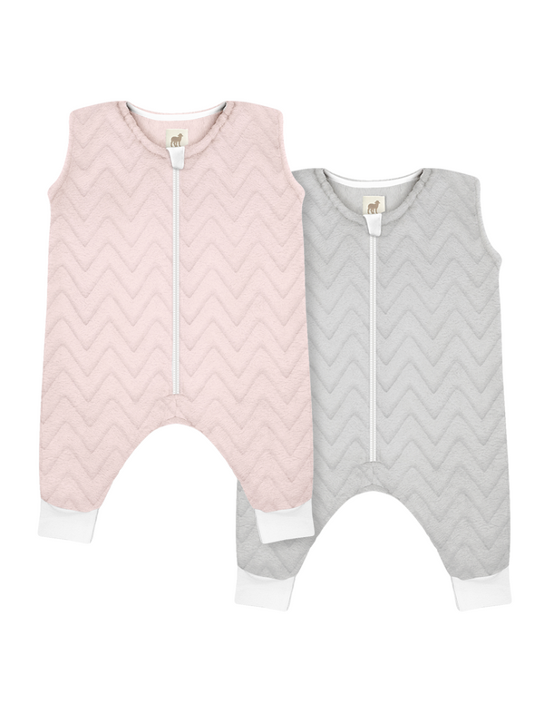 Set de 2 sacos de dormir Nap Baby afelpados con abertura para pies, estampados Zig Zag Rosa y Zig Zag Gris Perla