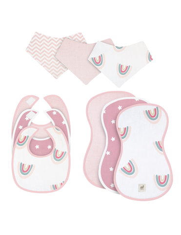 Set de Baberos y Paños para Eructos para Bebé: 9 Piezas Suaves y Absorbentes- Niña