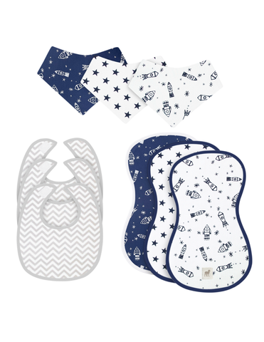 Set de Baberos y Paños para Eructos para Bebé: 9 Piezas Suaves y Absorbentes- Niño
