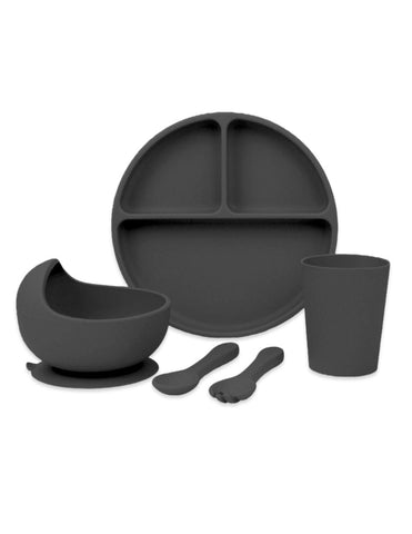 Set de Alimentación para Bebé-Toddler - 5 piezas (Plato, Bowl, Cuchara, Tenedor y Vaso) - Gris Óscuro