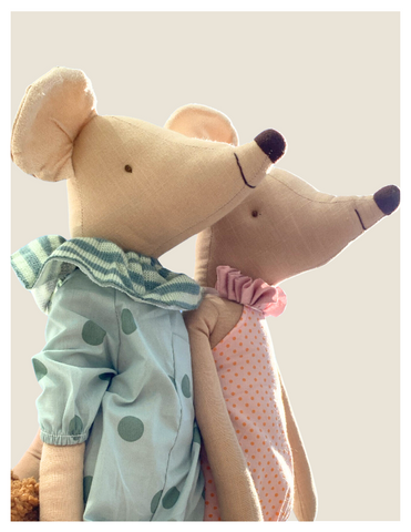 Muñecos de tela - Pareja de Ratones, en rosa y verde - 60cm