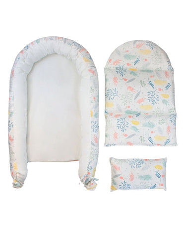 Nido, ó cama portátil para Bebé, con acolchado, 100% Algodón - Flores