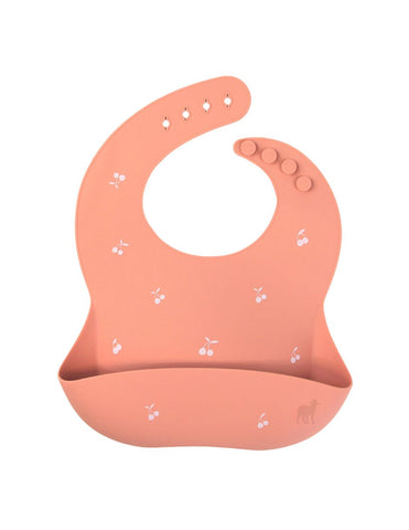 Babero de Silicón para Bebé con bolsa atrapa comida - Palo Rosa Estampado