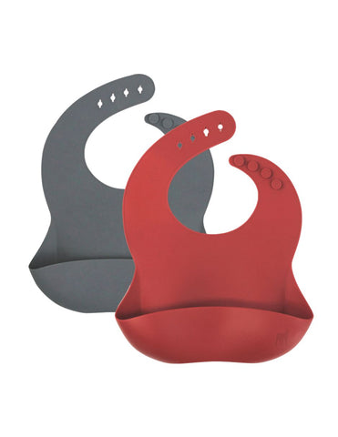 Baberos de Silicón para Bebé con bolsa atrapa comida - Set de 2 - Gris y Vino