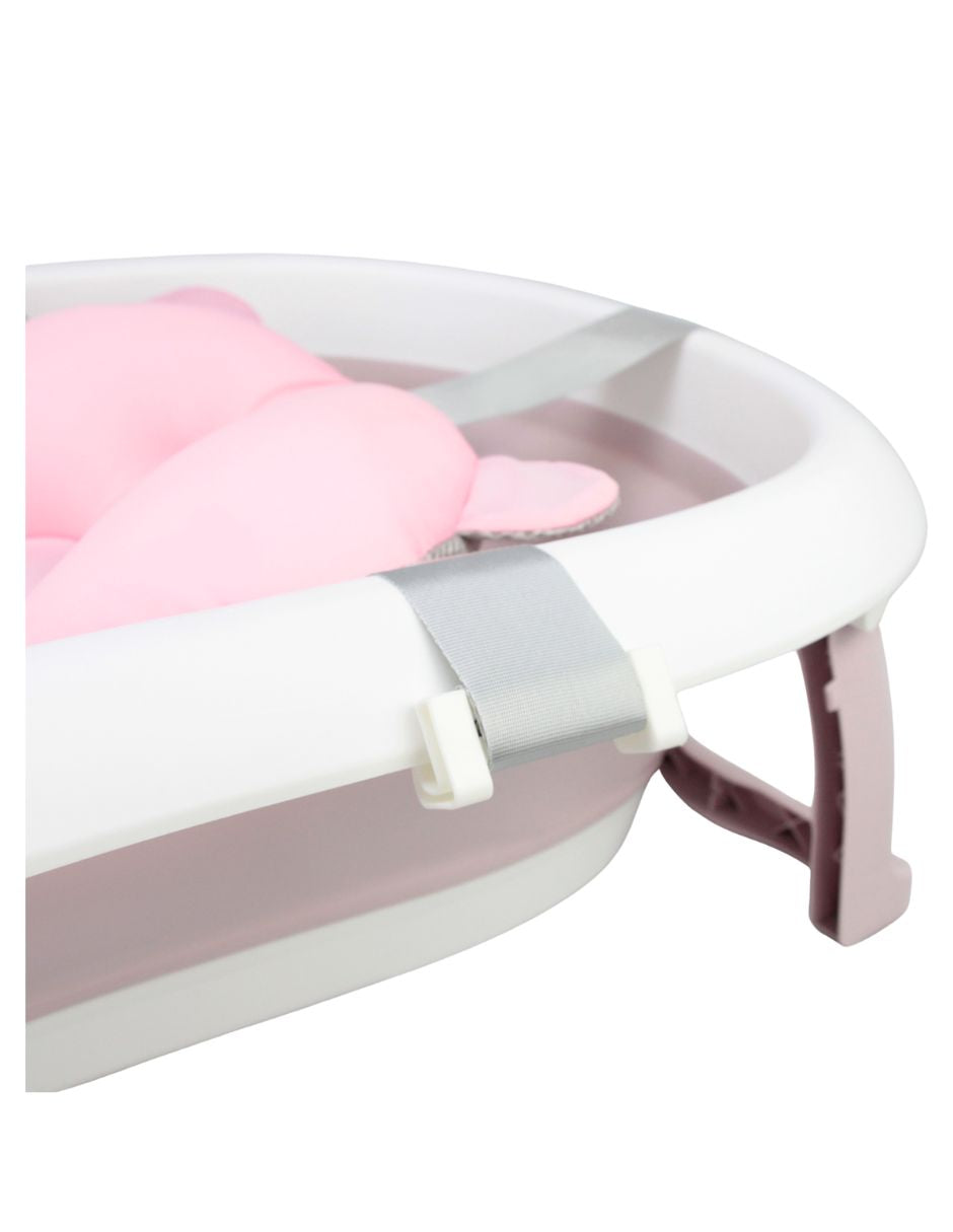 Bañera ó Tina Plegable para Bebé + Cojín Antideslizante -- Rosa