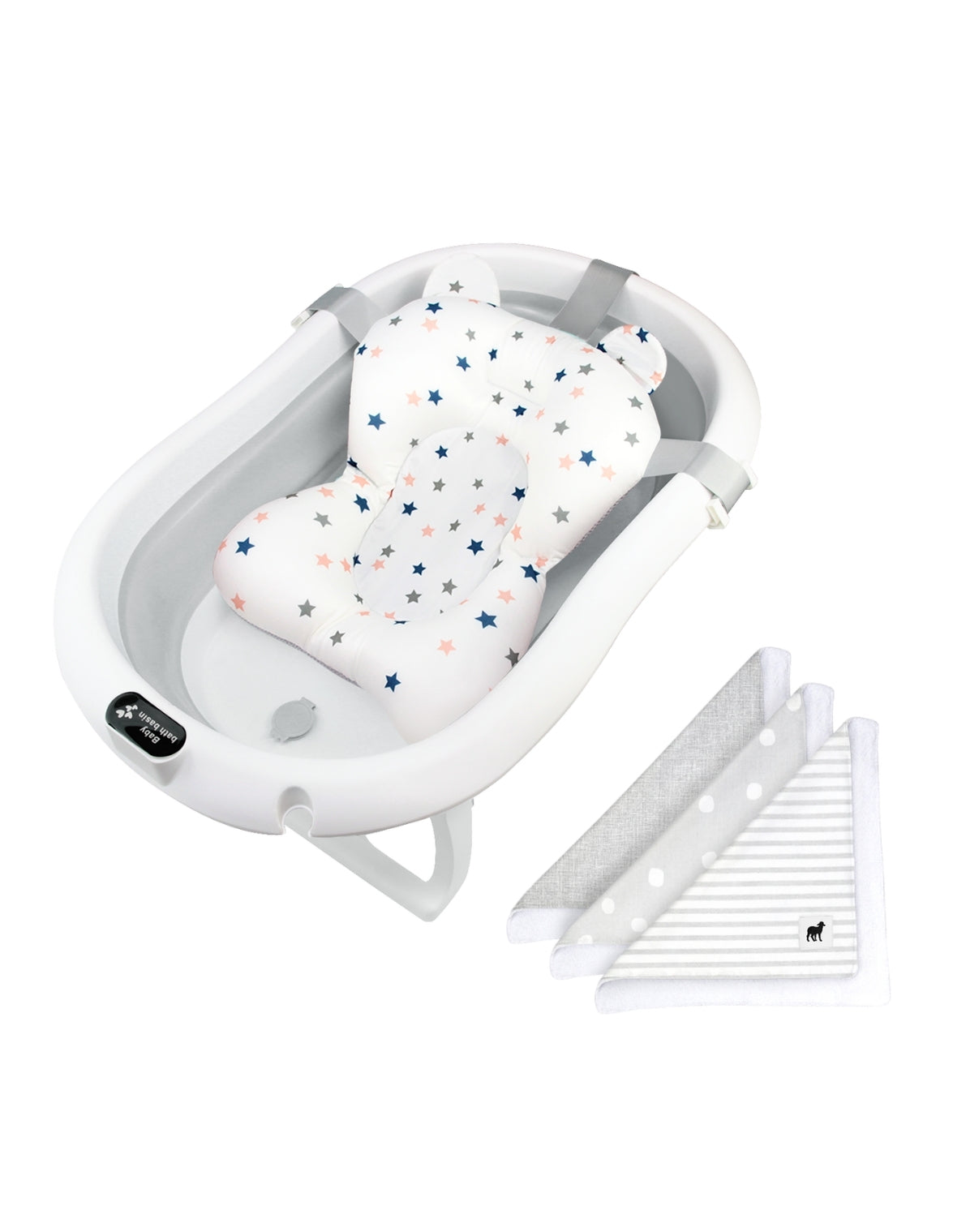 Bañera ó Tina Plegable para Bebé + Cojín Antideslizante Gris + Regalo