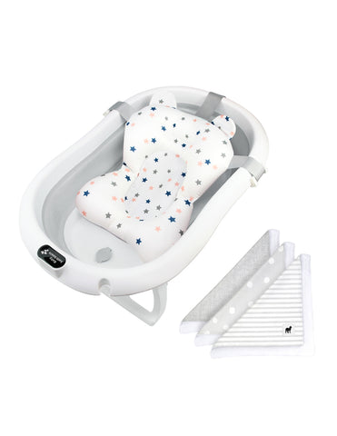 Set de Bañera ó Tina Plegable para Bebé con Cojín Antideslizante - Gris + Toallitas