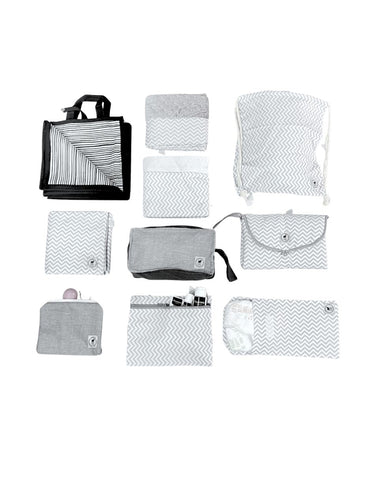 Paquete "Todo para salir de paseo con tu Bebé" - Unisex - Chevron gris