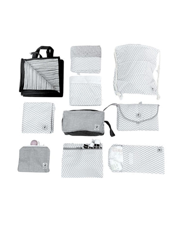 Paquete "Todo para salir de paseo con tu Bebé" - Unisex - Chevron gris
