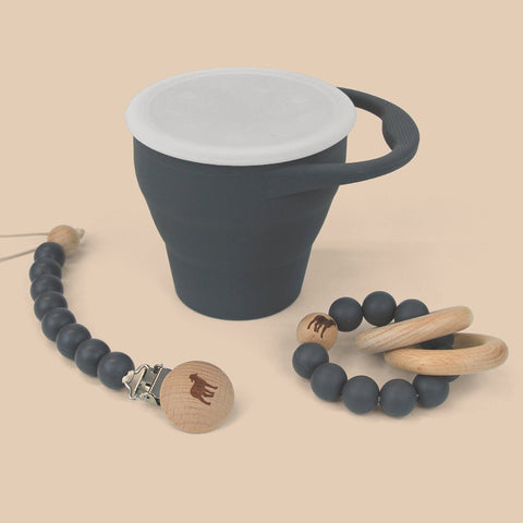 Set de Morderdera, Portachupón y Contenedor para Snacks - Gris Óscuro