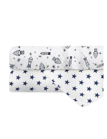 Set de 2 Sábanas de Cajón para Colecho/Corral (74x110) - Cohetes/Estrellas