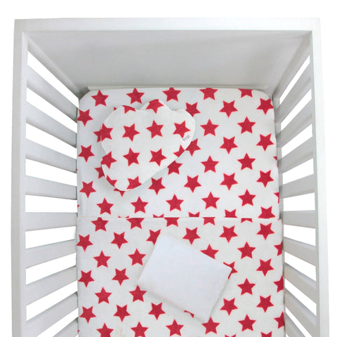 Juego para Cuna - con sábana 100% Algodón - Estrellas Rojo