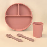 Set de Alimentación Inicial - 4 pzas (Plato, Cuchara, Tenedor y Vaso) - Palo Rosa