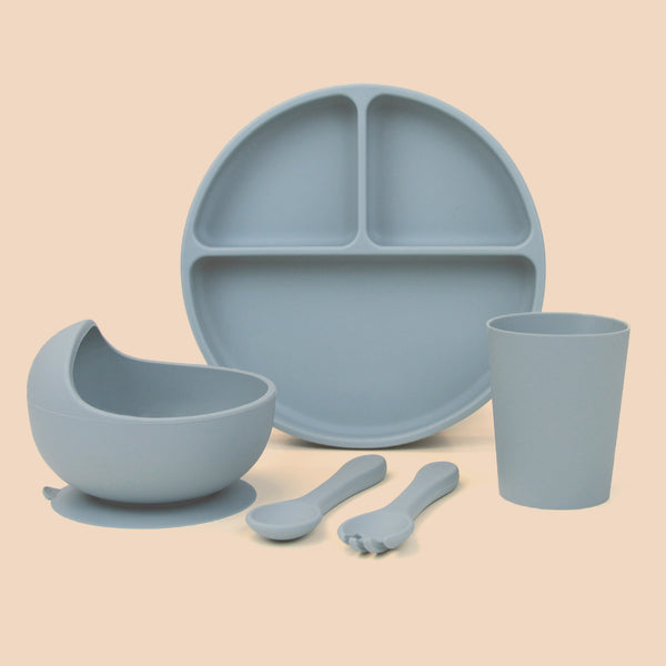 Set de Alimentación para Bebé/Toddler - 5 piezas (Plato, Bowl, Cuchara, Tenedor y Vaso) - Azul