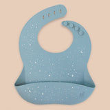 Babero de Silicón para Bebé con bolsa atrapa comida - Azul Estampado