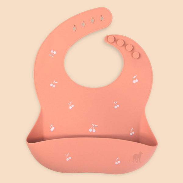 Babero de Silicón para Bebé con bolsa atrapa comida - Palo Rosa Estampado