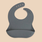 Baberos de Silicón para Bebé con bolsa atrapa comida - Set de 3 - Palo Rosa Estampado, Verde Salvia y Gris