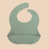 Baberos de Silicón para Bebé con bolsa atrapa comida - Set de 3 - Palo Rosa Estampado, Verde Salvia y Gris