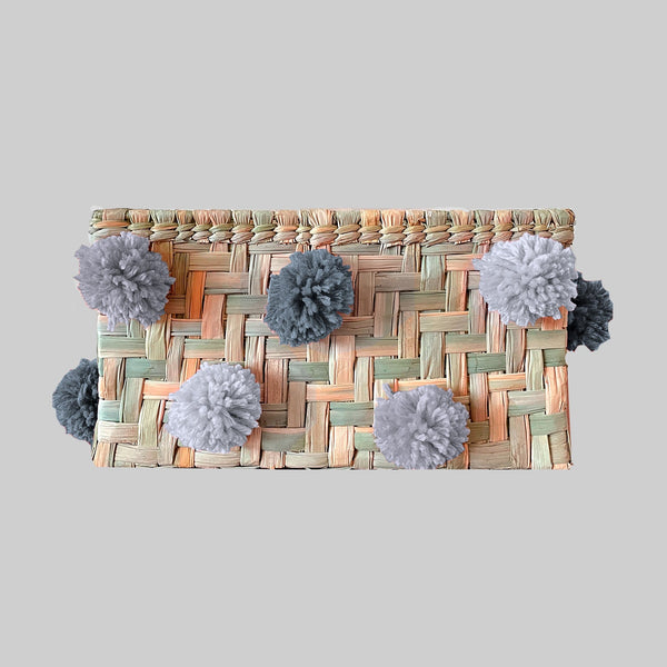 Canasta Rectangular Pompones Gris