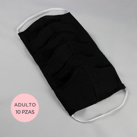 Cubrebocas con bolsillo para filtro para ADULTO - 10 piezas - Negro